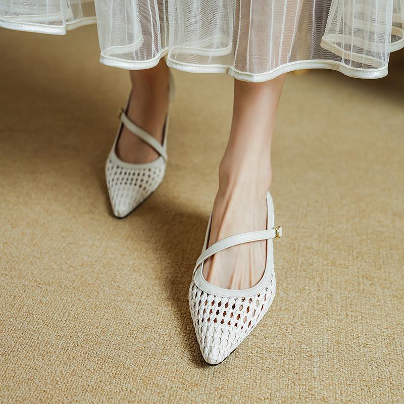 Fashion 2025 Summer Women Shoes Pointed Toe Women Sandals Genuine Leather Shoes for Women Weave Elegant High Heels Party Shoes