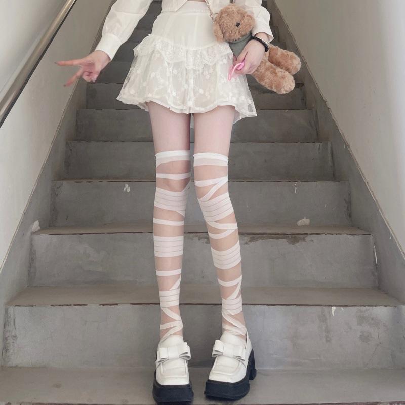 Lolita Millennial Hotties Over The Knee Socks Bandage Socks Preppy Vintage Cut-Out Straps Preppy Lace Stack Socks One size fits all