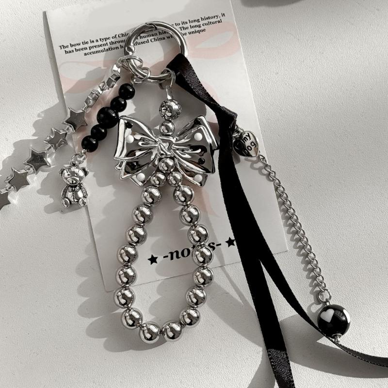 Ciondolo Fiocco di Perline per Borse Portachiavi e Bagagli Ornamento Esclusivo Coreano Nero Accessorio per Sacchetto Regalo