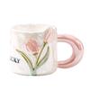 High Value and Light Luxury Tulip Ceramic Cup Creative Flower Girls’ Home Drinking Water Cup Spoon