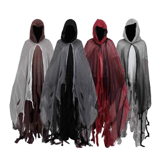 Halloween Płaszcz z kapturem dla dorosłych Średniowieczny Czarownica Czarodziej Peleryna Unisex Kostium Ducha Krzyk na Imprezę Kostiumową Cosplay