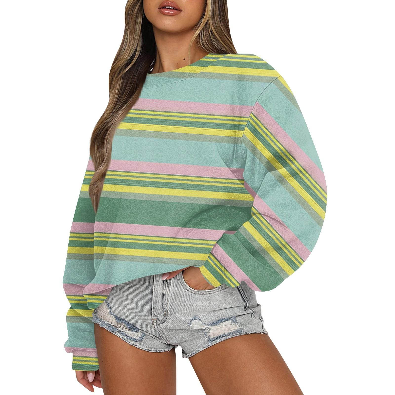 

Женский повседневный модный удобный свободный свитер с круглым вырезом и длинными рукавами с разноцветным принтом XL жёлтый