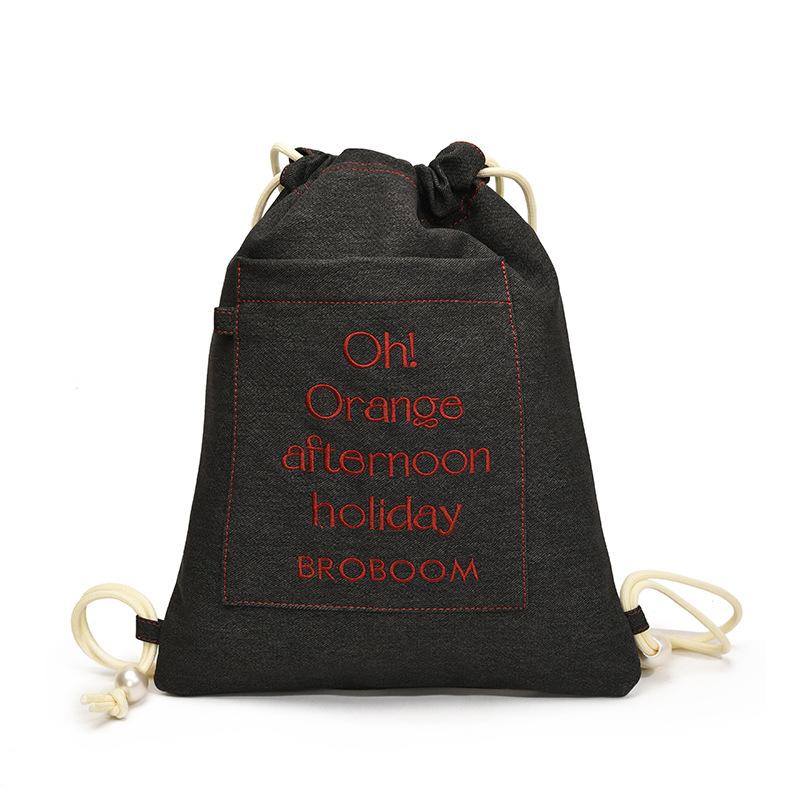 

2025 new Korean version of letter embroidered drawstring backpack lazy student class schoolbag going out travel small backpack