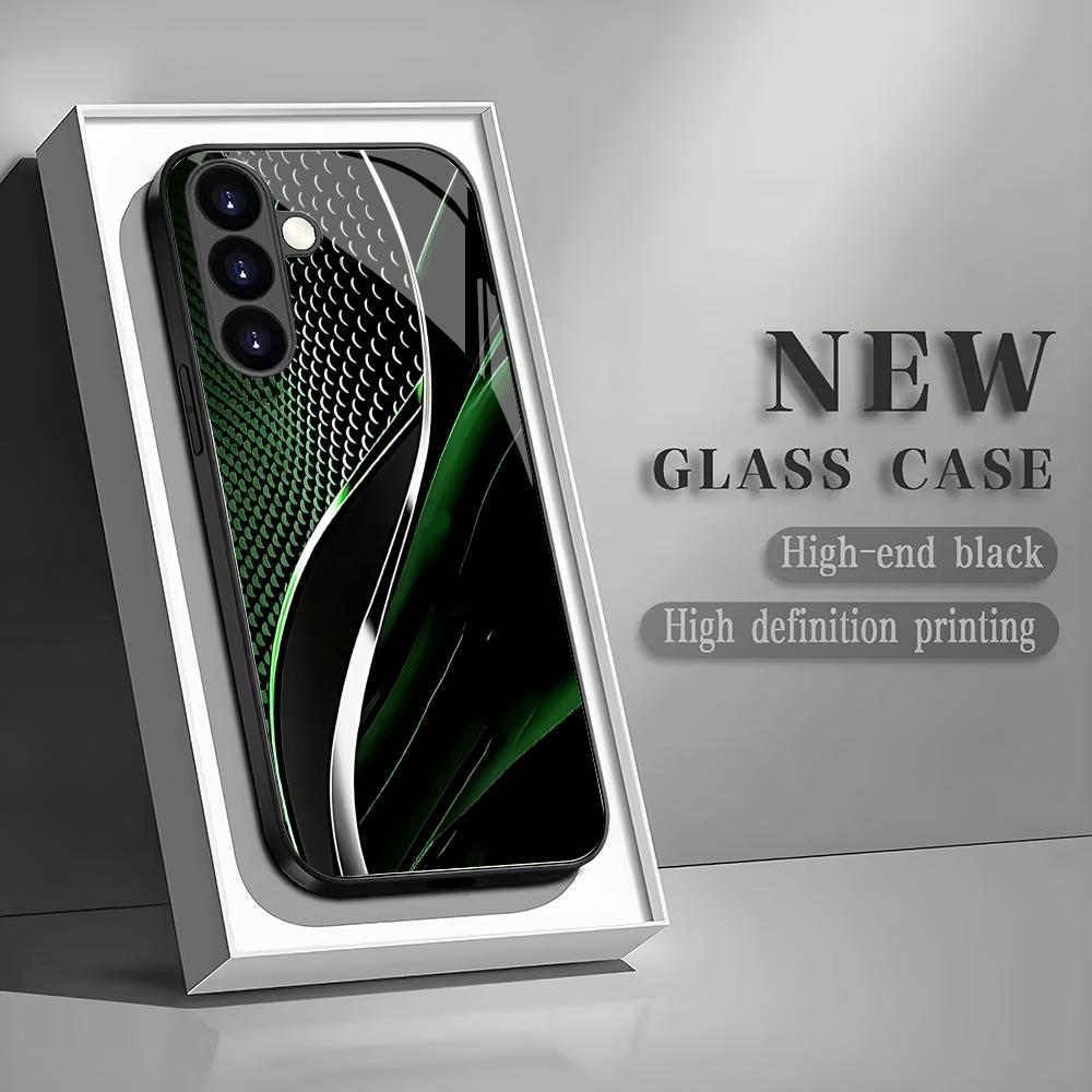 Green black curved tempered glass phone case suitable for Samsung Galaxy S26 S25 S24 S22 S21 S20 FE/Ultra/Plus shockproof