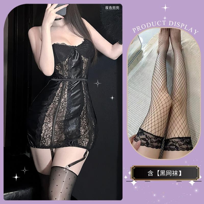 Runaway Lace Splicing Sexy Onesie Gathering Chest Wrapping Perspective Pure Desire Nightdress Sexy Underwear Hot Woman