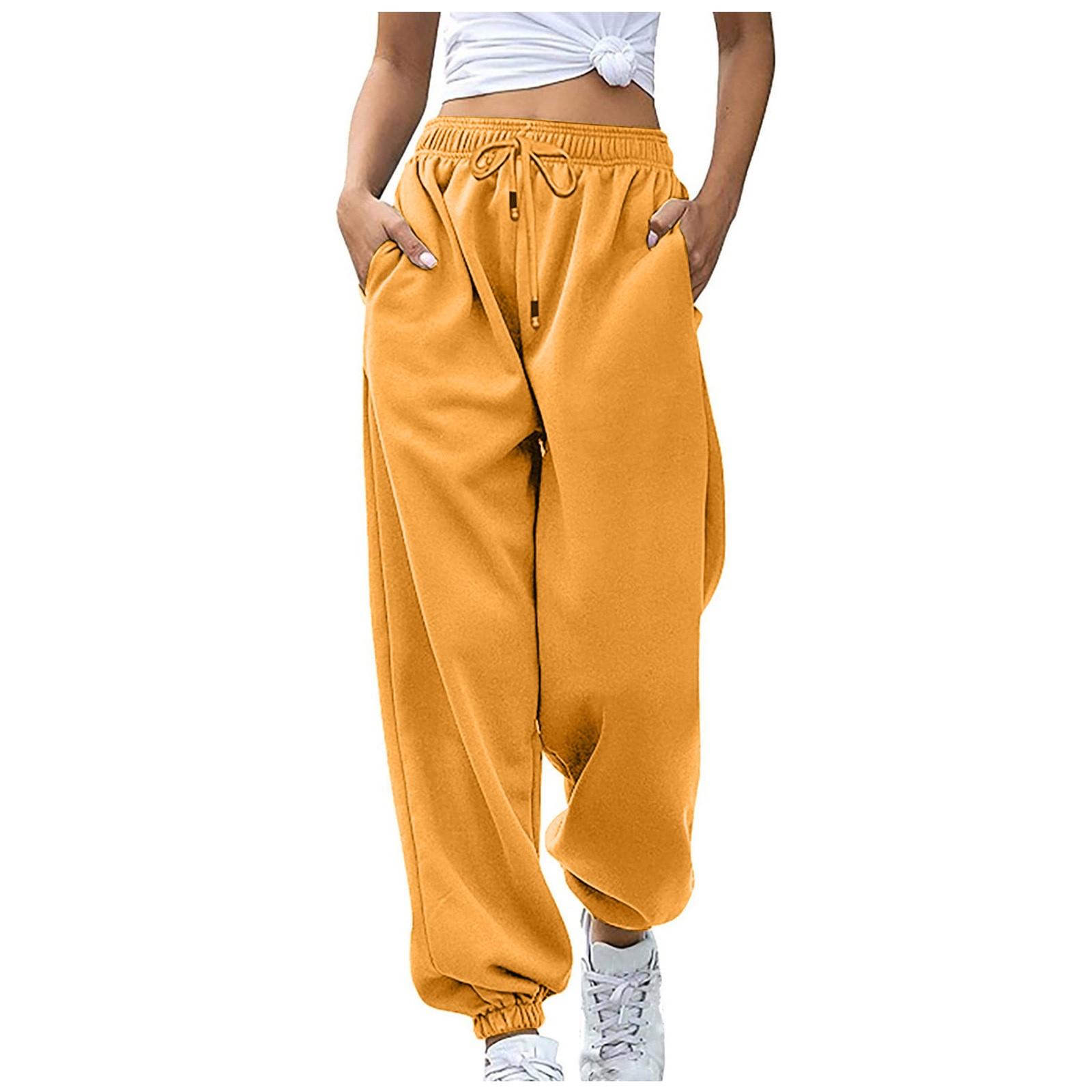 

Женские повседневные модные однотонные повседневные брюки, санитарные брюки, эластичная талия на шнурке и леггинсы M жёлтый
