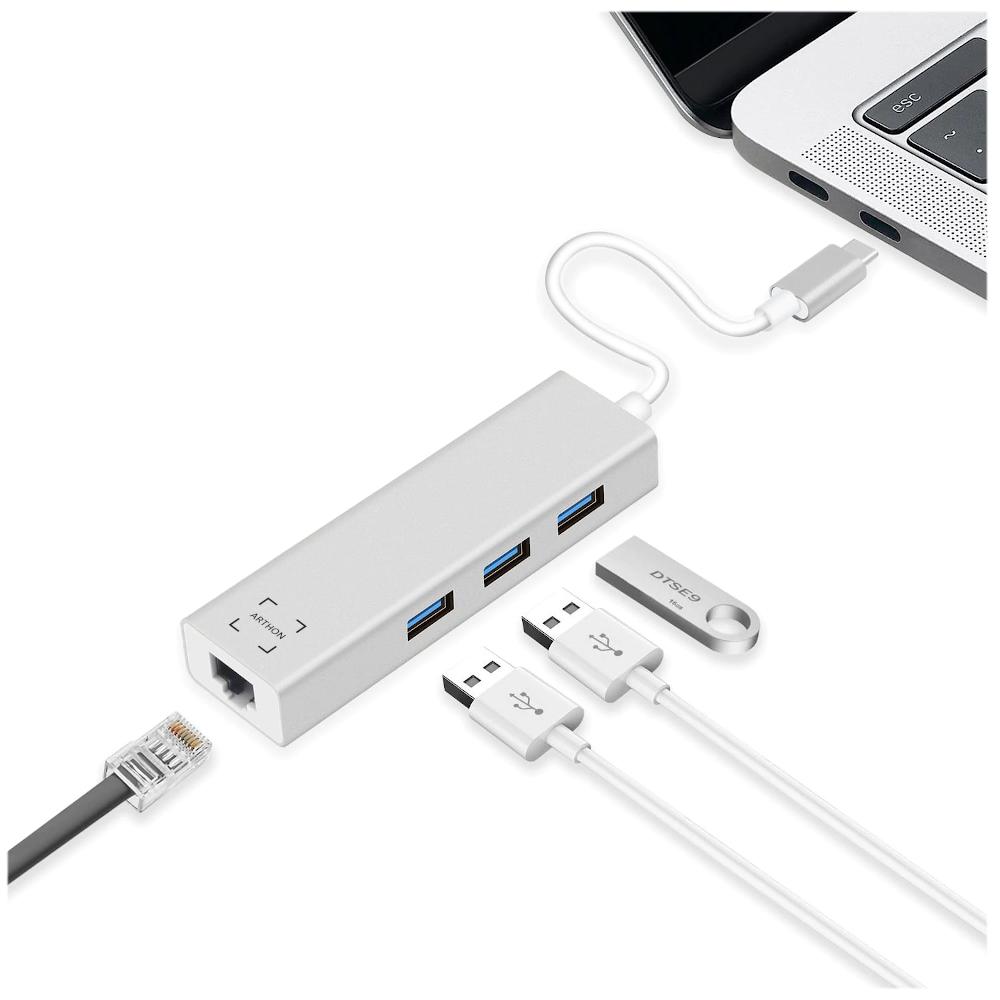Hub usb 3.1 typ c  3x usb 3.0 ethernet rj-45 lan przejściówka stacja