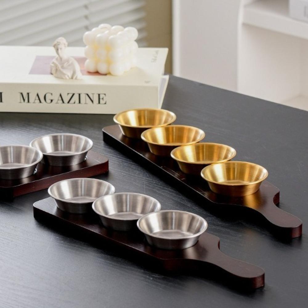 

Multi-function Divided Dipping Dish Elegant Snack Dish Stainless Steel Seasoning Plate Hot Pot Silver-2