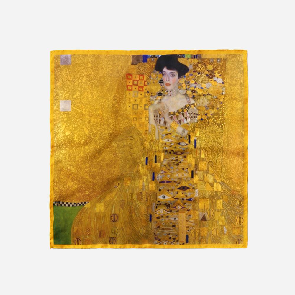 53cm Klimt Oil Painting Madame Adele Silk Scarf Women Square Scarves Shawls Foulard Bandana Hair Scarf