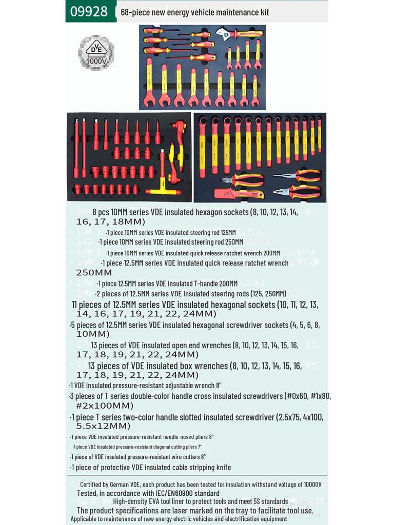 Shida Insulated Tools 09928: 68-Piece Electric Vehicle Repair Set