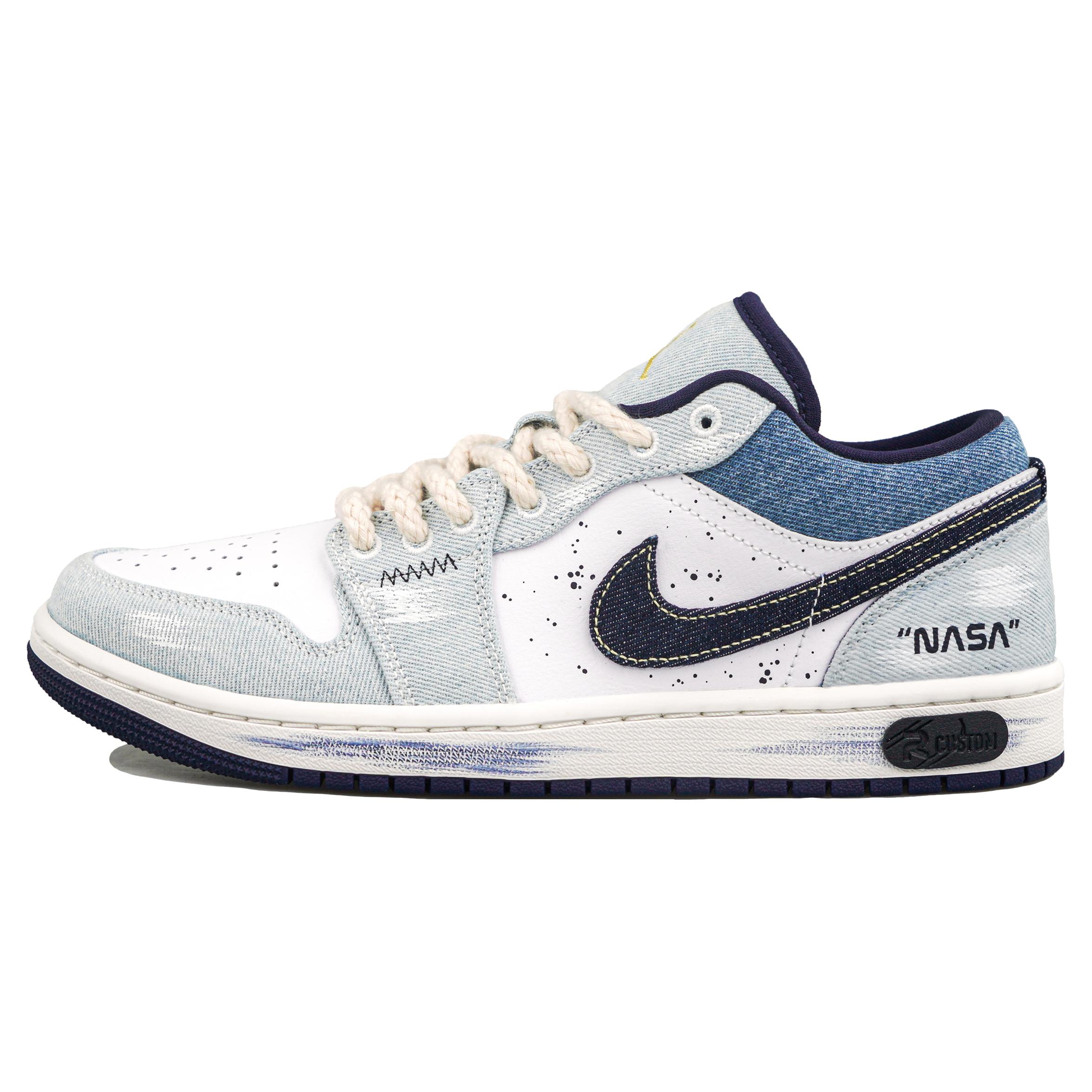 

Jordan Air Jordan 1 RISK Xingji Denim Abrasion Resistant Low top Vintage Basketball Shoes Men s White Blue IH0648-141(Team27-) 44.5