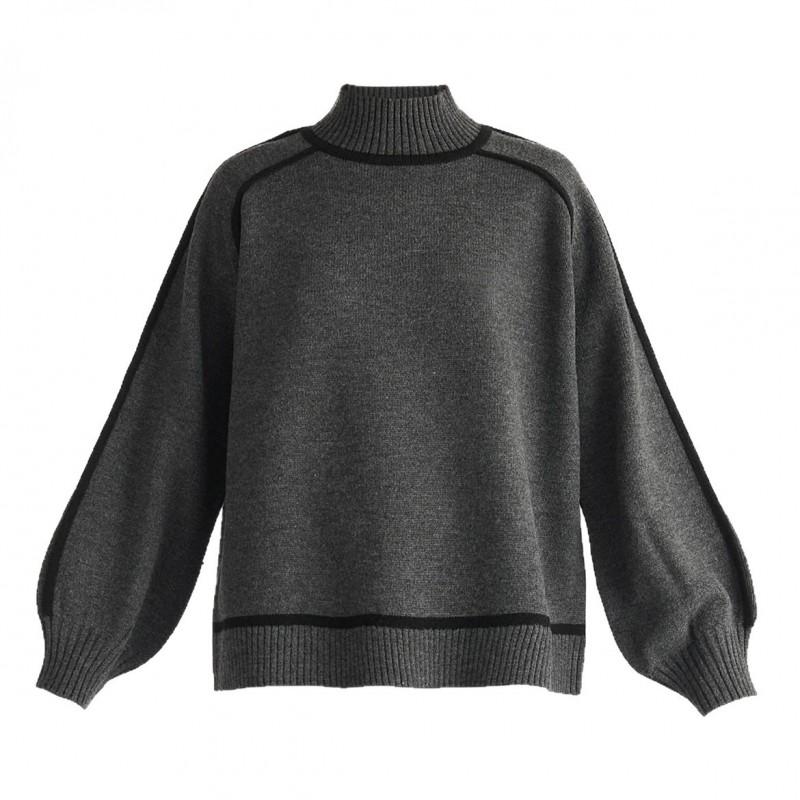 Womens Striped Sweater Half Turtleneck Loose Fit Casual Fall Knitwear Street Style