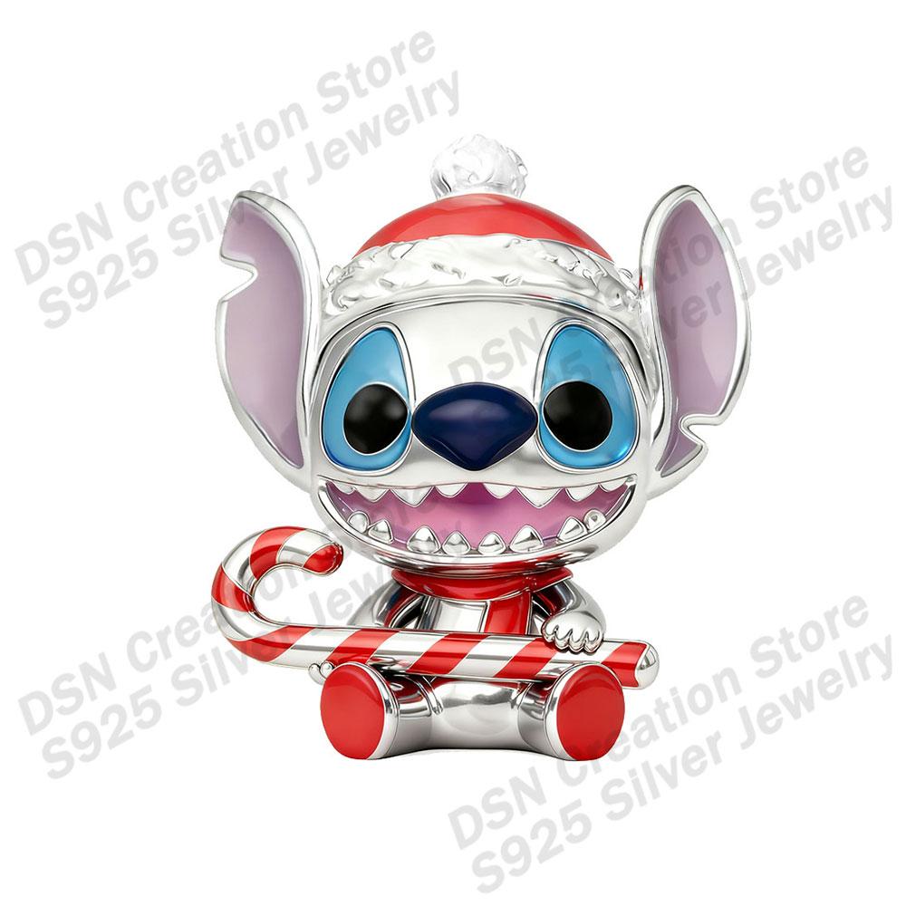 

DSN 925 Silver Charm Disney Stitch christmas beads for snake chain Bracelet cartoon cute Charm women Jewelry christmas Gift белый