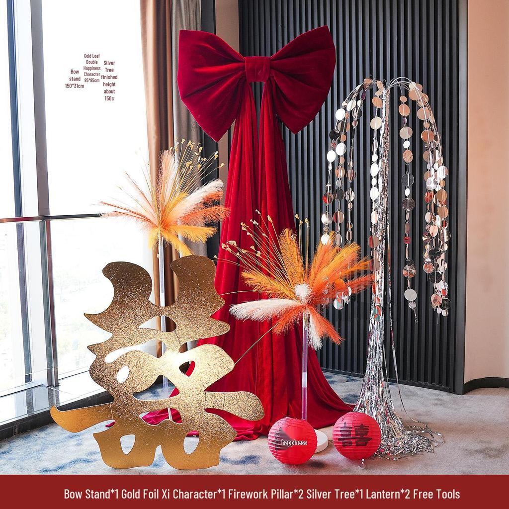 Wedding Decoration Set: Bridal Room, Engagement Banquet, Double Happiness & Large Bow