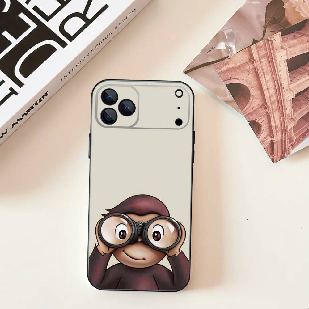 Mokey G-GeorGes Cute Phone Case For iPhone 11,12,13,14,15,16,17,Pro,Max,Plus,E,SE4,Air,Mini Black Soft Cover