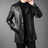 Jaqueta de Couro Veludo Média e Longa Masculina Outono e Inverno Nova Tendência da Moda Versão Coreana Gola de Terno de Botão Único Jaqueta de Couro para Meia-idade