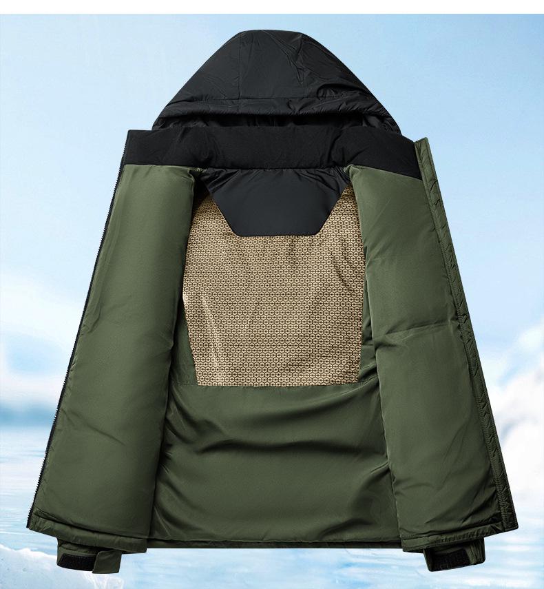 Men's Color Block Hooded Down Cotton Jacket with Wool Filling - Thick, Warm, Loose-Fit, Stand Collar Winter Coat