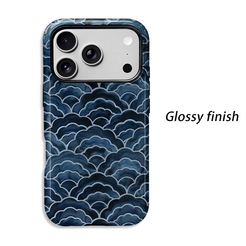 Artistic Oceanic Watercolor Layered Scale Pattern Film Aesthetic Protective Shockproof Bumper Phone Case Cover For iPhone 14 15 16 Pro Max Plus
