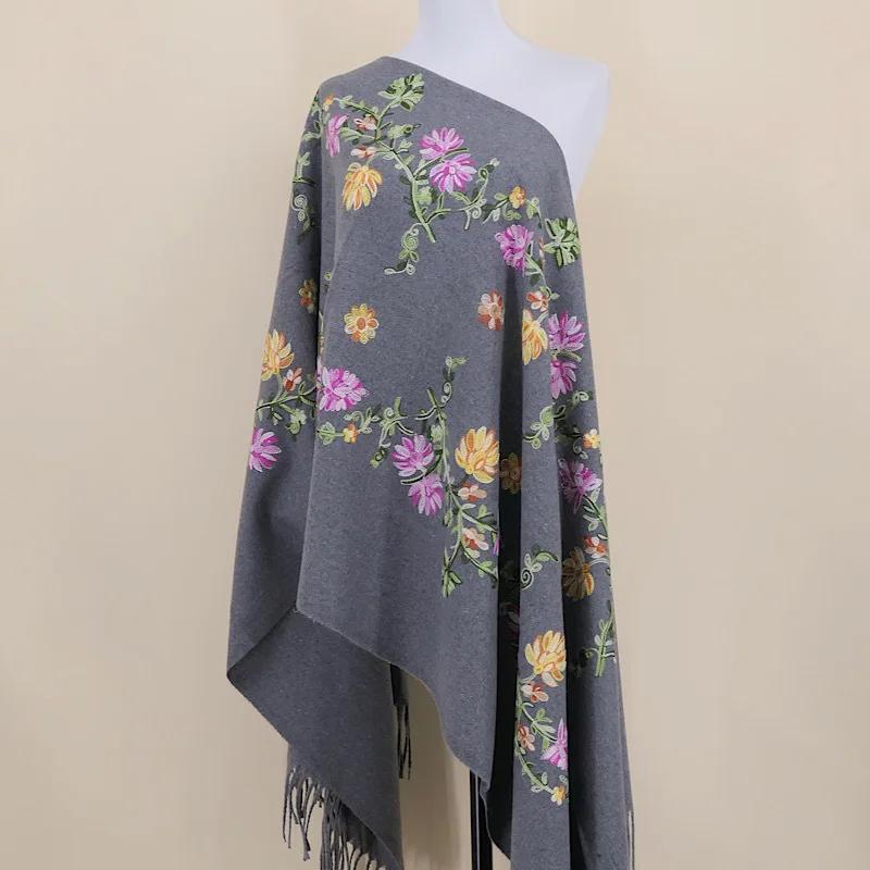 New Chinese Embroidered Scarf For Woman Imitation Cashmere Hand-Embroidered Warm Shawl Autumn And Winter Thickened
