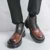 Men Fashionable Chelsea Boots Dark Brown High-top Thick-soled Leather Shoes Fashionable Pointed-toe Brand Men Boots Sizes 38-46