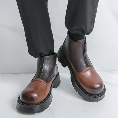 Fashion Men Fashionable Chelsea Boots Dark Brown High-top Thick-soled Leather Shoes Fashionable Pointed-toe Brand Men Boots Sizes 38-46
