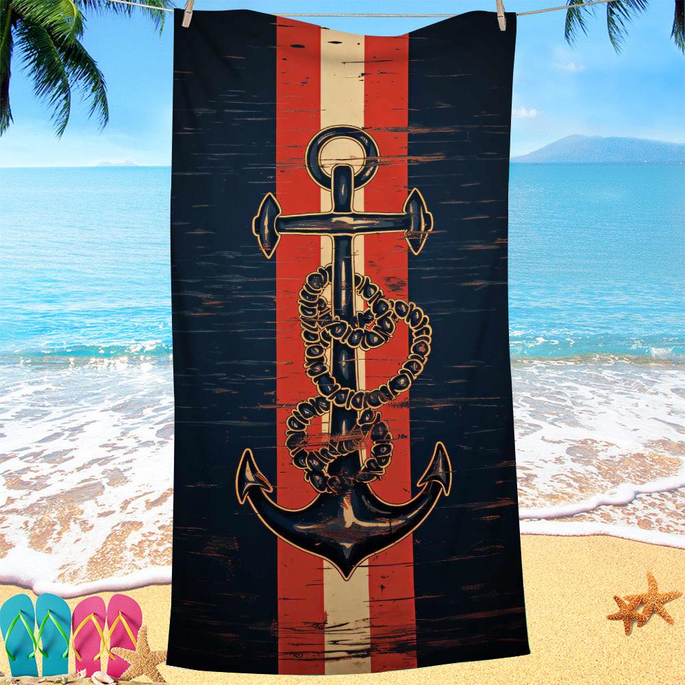 Nordic painted ship anchor digital-printed polyester Superfine fiber double-sided fleece Beach vacation bath towel, beach towel