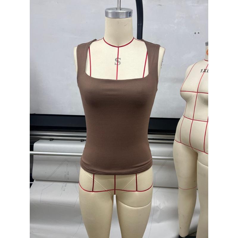Camiseta casual de verano sin mangas con cuello cuadrado para mujer