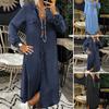 Turn-Down Collar Long Sleeves Women Dress Two Pockets Solid Color Single Breasted Denim Maxi Dress Ladies Clothing