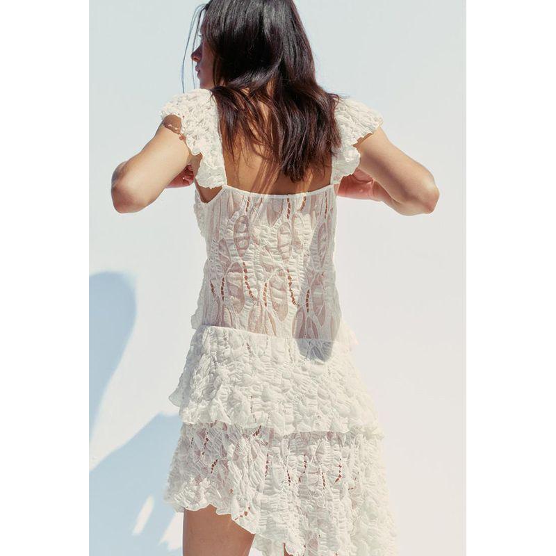 Summer New Arrival Ruffles Slim White Dress Fashion Elegant Lace Laminated Decoration Dress 2298190
