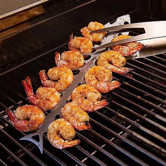 Barbecue Skewer Stainless Steel Roasting Fork Fish Bone Shape Outdoor Barbecue Skewer Non-stick Grill Fork