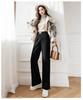 Petite Beige Fleece Chenille Wide-Leg Pants - Women’s High-Waisted Slim-Fit, Autumn/Winter Casual Straight-Leg XS-150