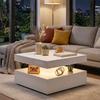 LED-Couchtisch mit Stauraum, 2-stufiger moderner Mitteltisch mit offenem Fach und Fernbedienung für das Wohnzimmer, Hochglanz Weiß