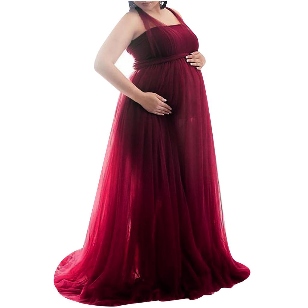 Women Pregnant Lace Long Splicing Tie Dress Maternity Photography Props Clothes