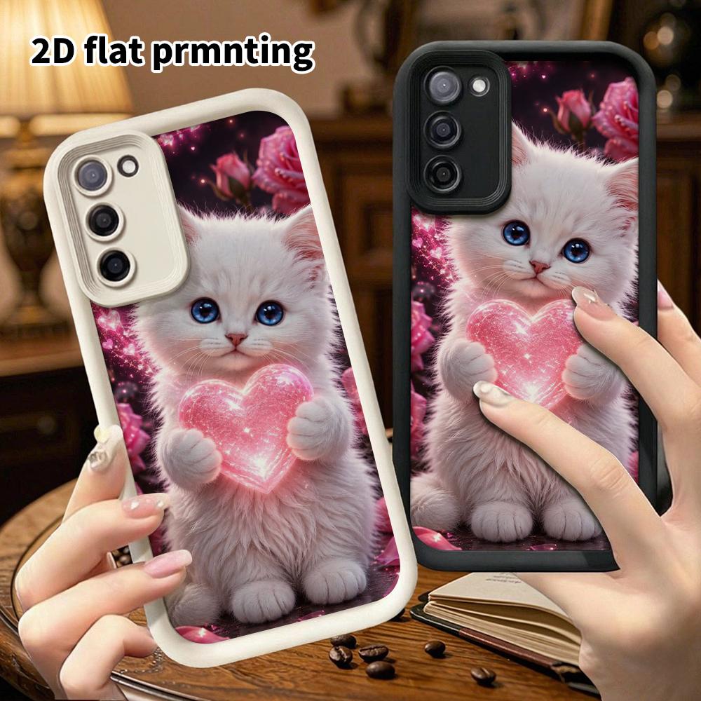 Phone Case: 2D Flat Samsung Galaxy A34 A35 M05 M06 S20 S22 S21 FE Plus 5G Step Protective Case, Glowing Pink Crystal Heart, Christmas and Halloween Gi