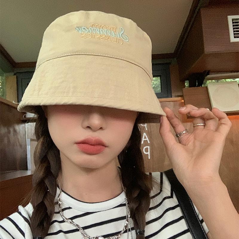 Bucket hat new spring and summer solid color letter basin hat versatile bucket hat sunscreen visor hat
