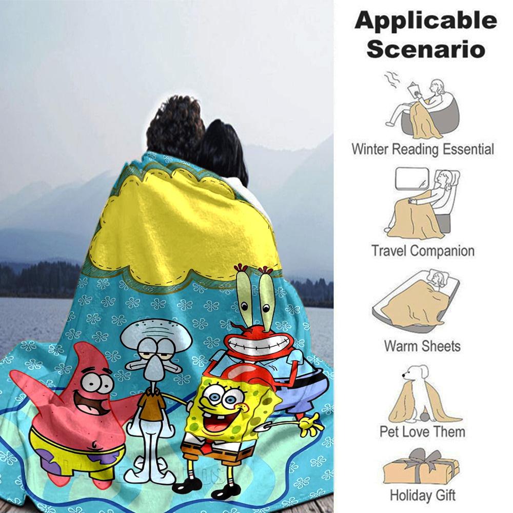 Spongebob Friends Adventure Flannel Blanket Super Soft Warm Cozy Blanket For Sofa Bed Office Travel Allseason Home Decor Gift
