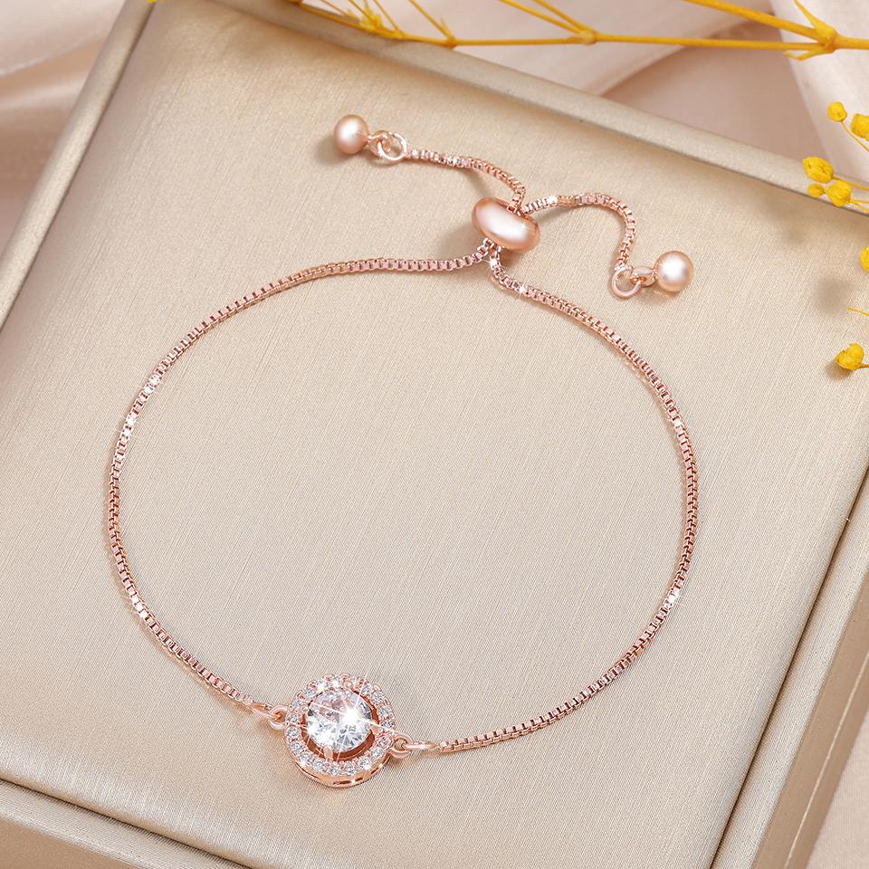 Yupsk Classic Simple Round Cubic Zirconia Charm Adjustable Bracelet Shiny Crystal Engagement Wedding Jewelry