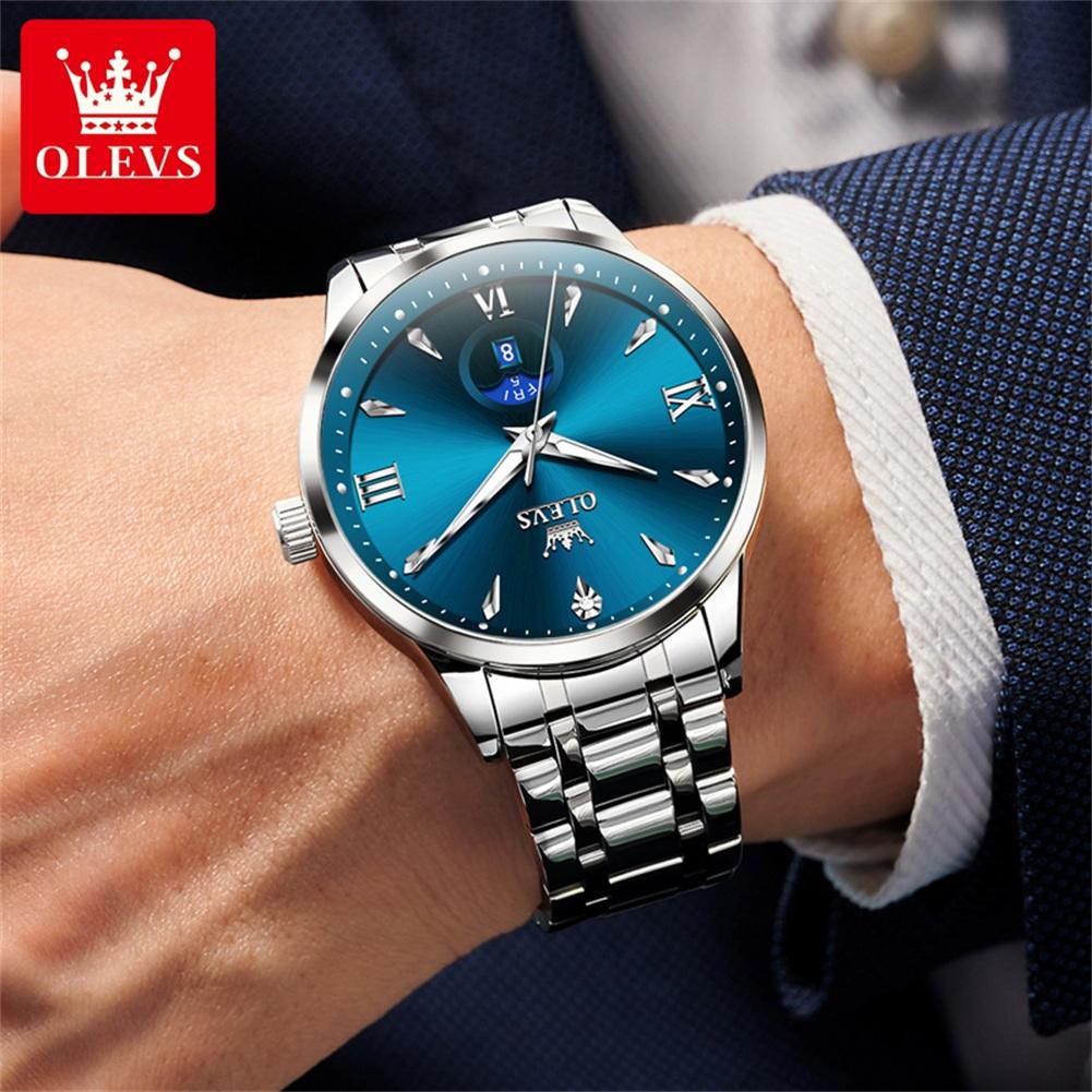 OLEVS 3646 Quartz Watch Men Classic Business Solid Steel Strap Men's Wristwatch Calendar Week Waterproof Luminous Watch