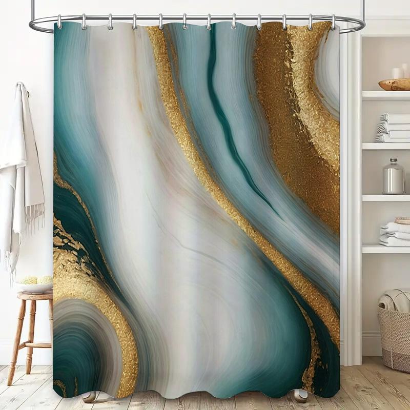 Luxury Marble Shower Curtain Waterproof Bathroom Decor Home Decoration Printing Decorative Bath Shower Curtain Set Green Gold Wh