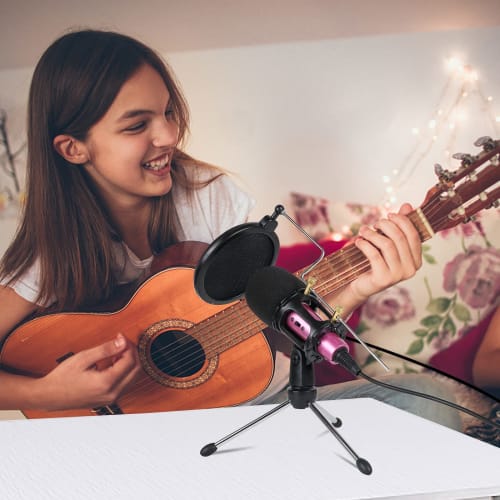 MSIZOY Smartphone Microphone, 3.5mm Condenser Microphone, Plug and Play, with Tripod Stand and Pop Filter, Tabletop Microphone, Compatible with Window