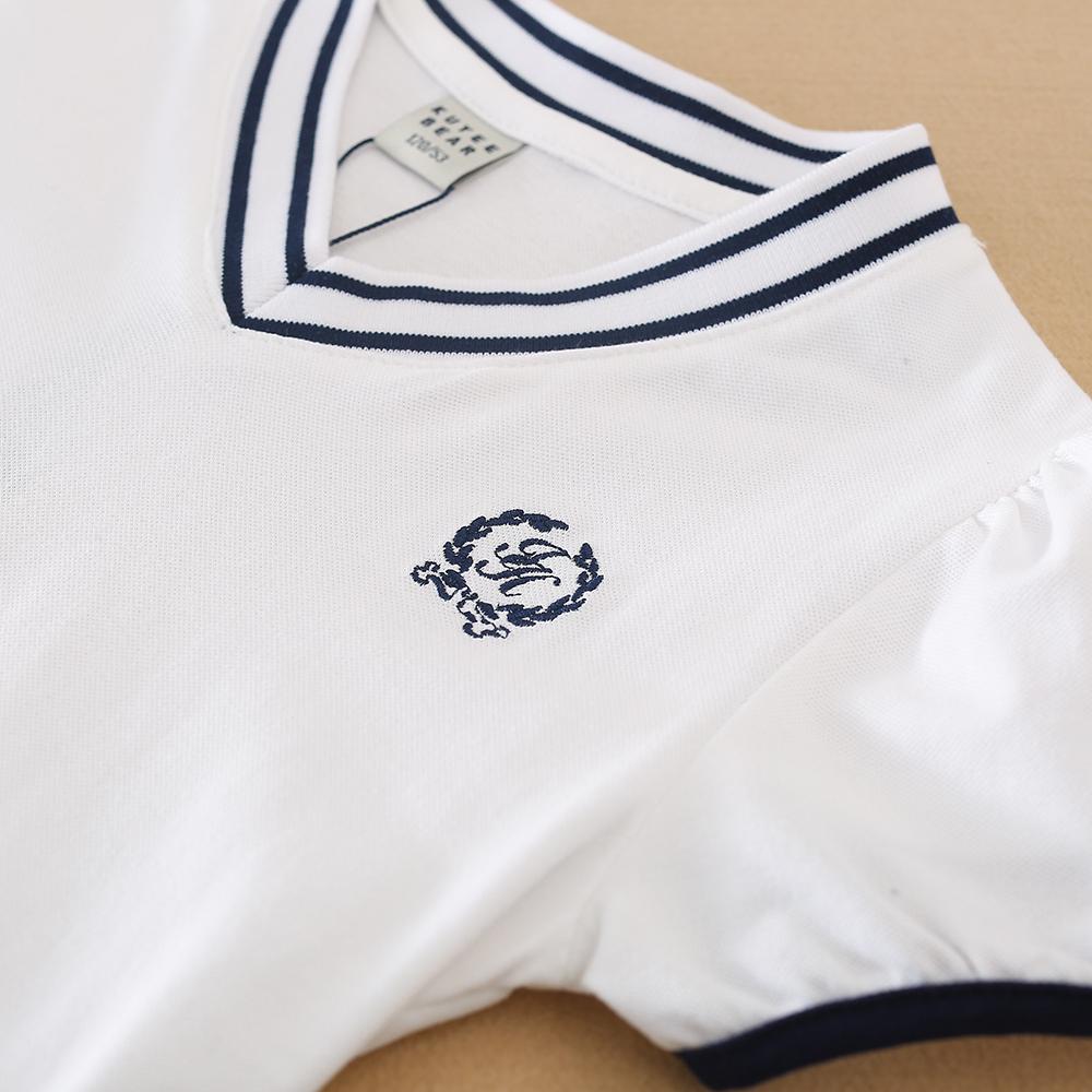 Girls' White Summer Dress V-Neck Polo Pleated Dress for School 5-12 Years Girls Clothing