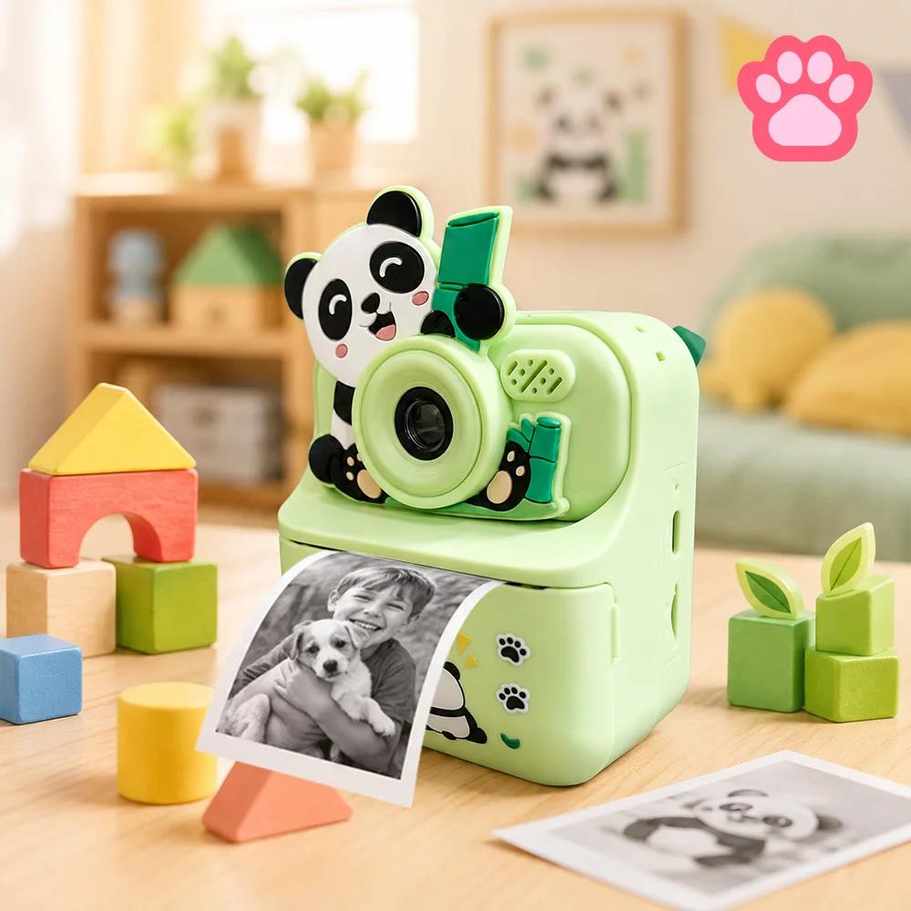 Cartoon Panda Kids Instant Print Camera Portable Selfie Toy Camera Birthday Halloween Thanksgiving Christmas New Year Gift For Boys Girls