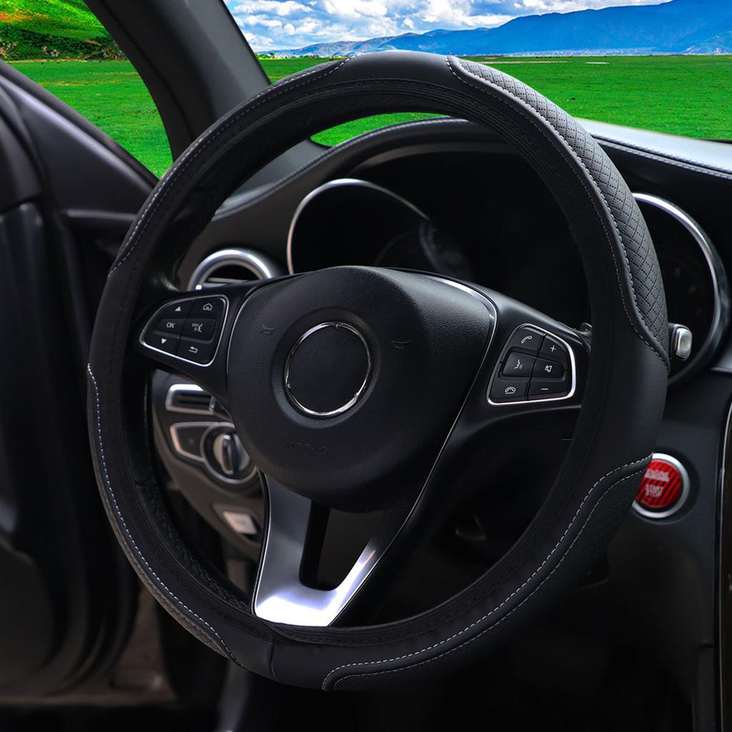 1 Plaid PU Embossed Leather Automotive Supplies Steering Wheel Cover Without Inner Ring Fits 14.5-15 Inches