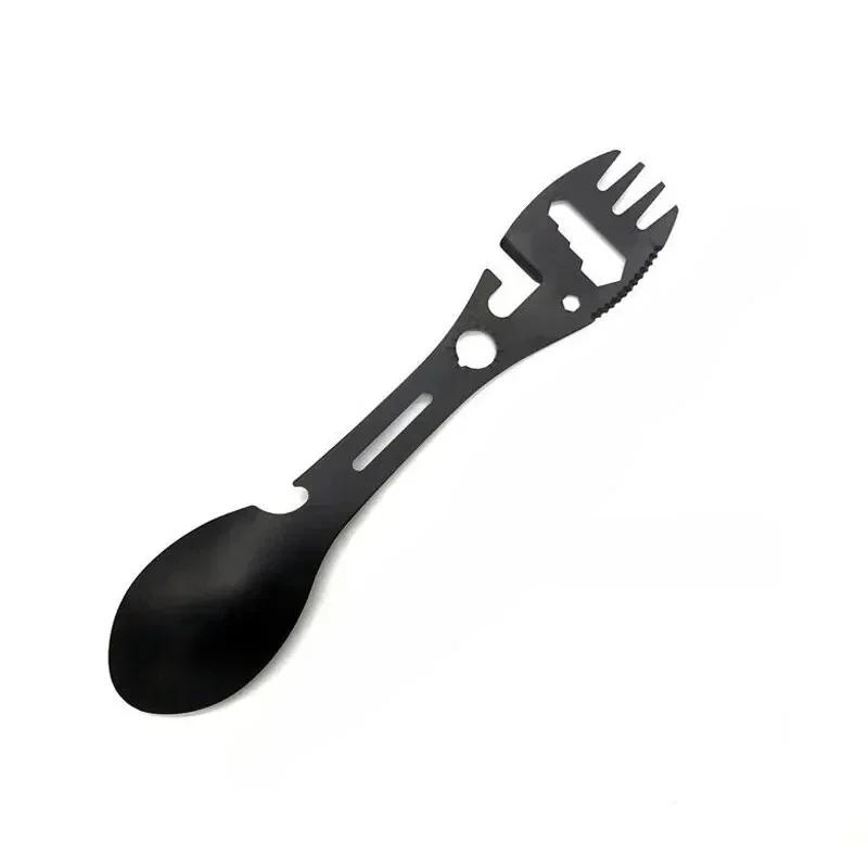 5 in 1 Multi-functional Outdoor EDC Fork Camping Survival Fork Kitchen Multi-functional Stainless Steel Wrench Bottle Opener