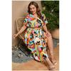 Summer Women Dress Short Sleeve High Waist V-Neck Midi Dress Plus Size Sexy Temperament Print Dress