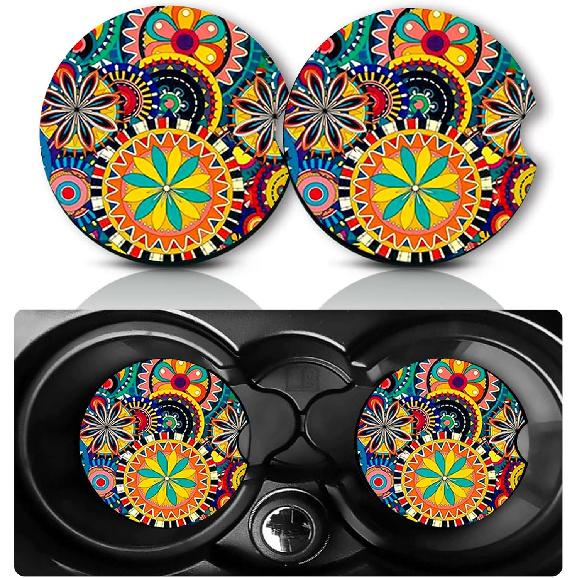 Car Coasters for Cup Holders,2 PCS Universal Non-Slip Black Leopard Print Car Coasters,2.75" Rubber Mat,Leopard Cars Accessories Cup Drink Holder