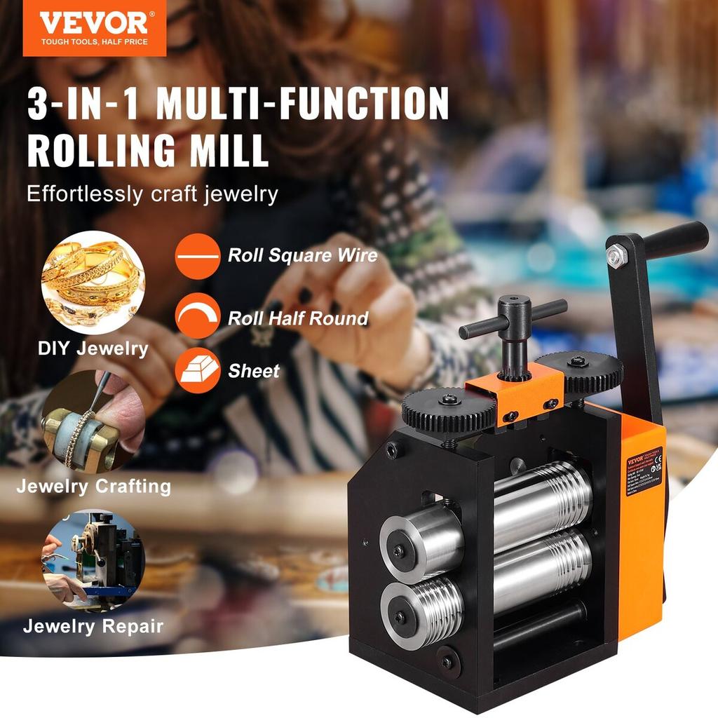 Rolling Mill, 3"/76 Mm Jewelry Rolling Mill Machine, 1: 2 Gear Ratio, 3-in-1 Multi-function Rolling Mill, 0.1-7mm Press Thickness for Metal Jewelry