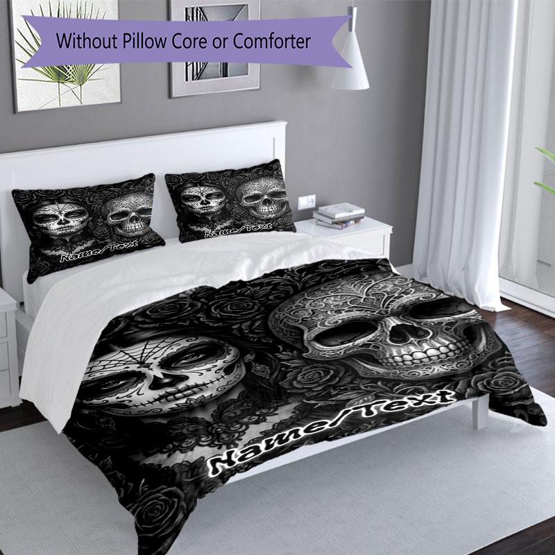 3PC Custom Name Day Dead Artwork Bedding Set Printed Bedding Set Duvet Cover Closure Includes 1 Duvet Cover & 48 Pillowcases for Bedroom