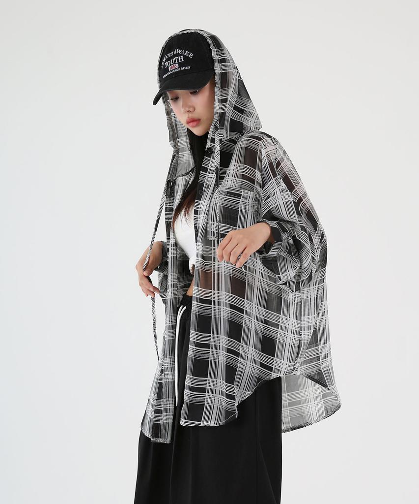 UMM Women'S See-Through Oversized Check Hoodie
