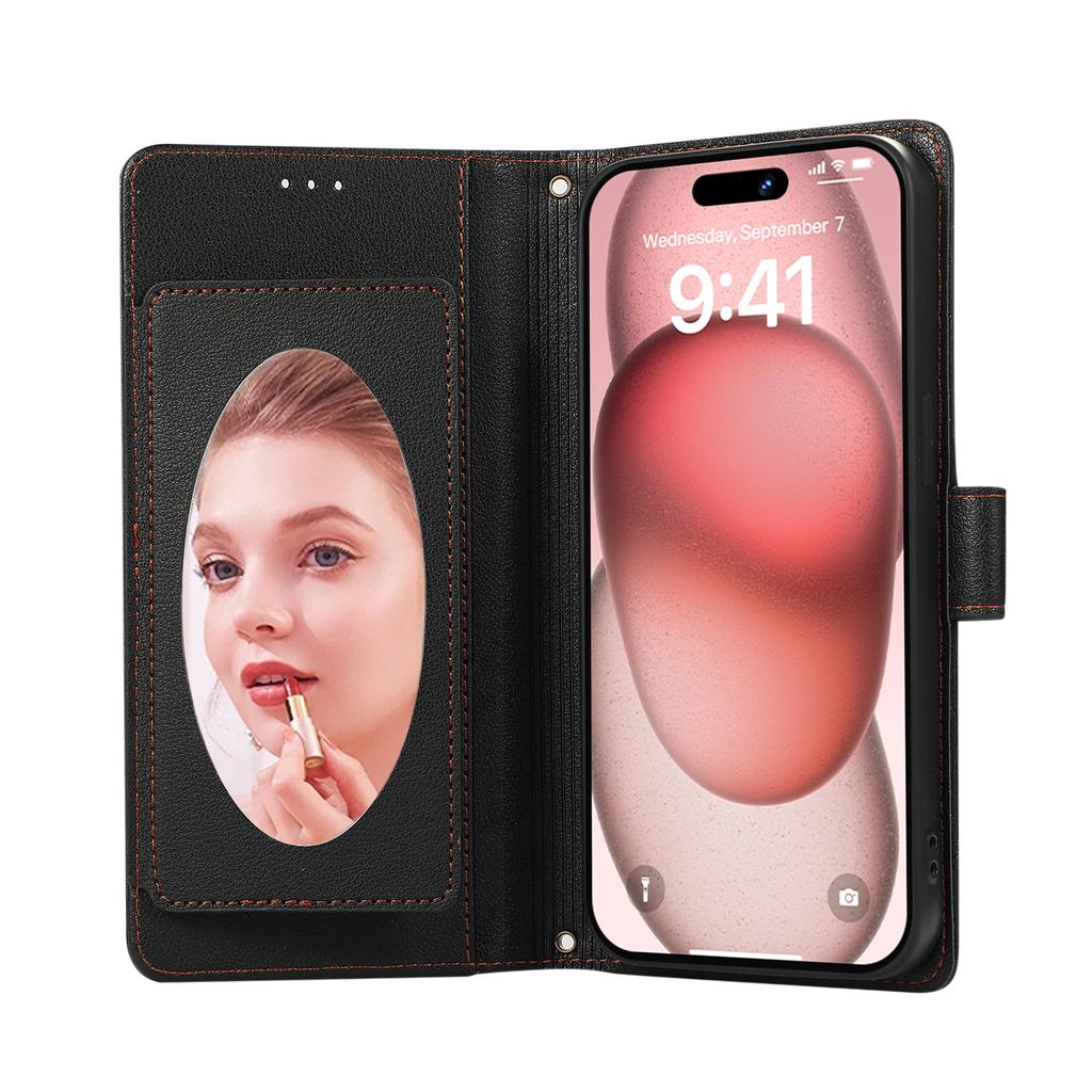 Samsung S24U Mirror for Foreign Trade, Multi-card Insert Card, Flip Cover Leather Case, iPhone15 Oblique Span Lanyard, Mobile Phone Case.